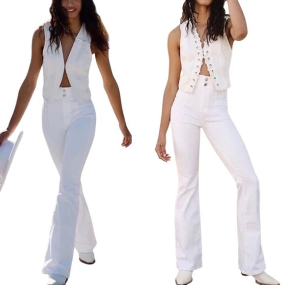 FREE PEOPLE We the Free Jayde High Rise Flare White Stretch Denim Pants EUC 26 - Picture 1 of 11